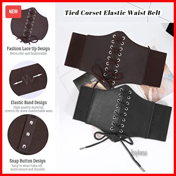 Elastic Lace-Up Waspie Corset Belt, Snap Closure, 7.5\